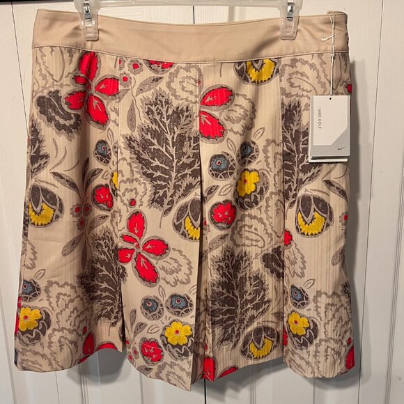 Nike Golf-Fit Dry-Women's Skort-Size 12-Zip Up Side-Pockets-Floral Tan/Pink Mix - Picture 1 of 16